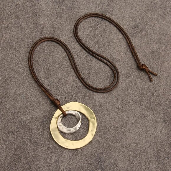 Wooden Necklaces for Women Gold Leather Necklace Long Boho Layered Necklace Silv - Picture 5 of 9